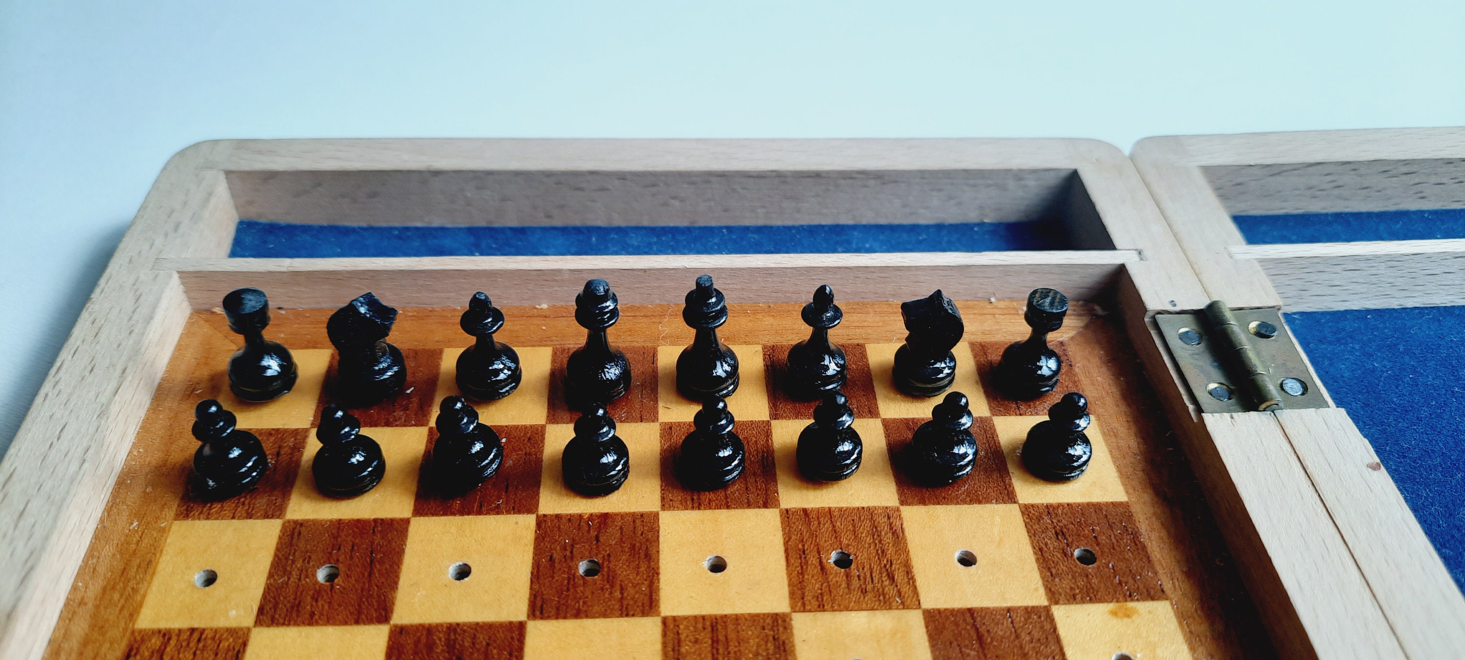 Jeu D'échecs De Voyage Vintage URSS - Boîte En Bois, Format Poche, Années 70, Excellent état