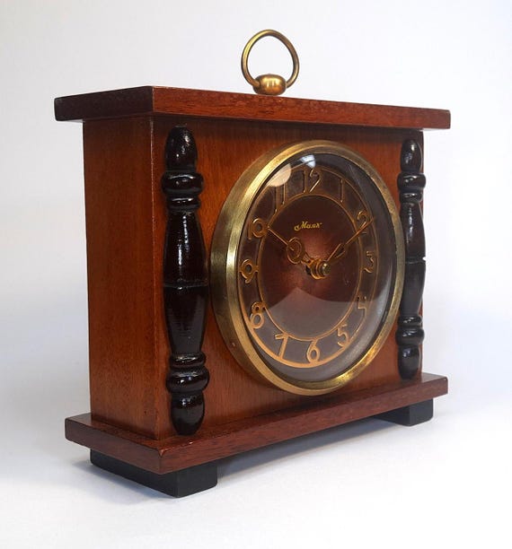 Wooden desk Vintage mantel clock USSR Mechanical 
