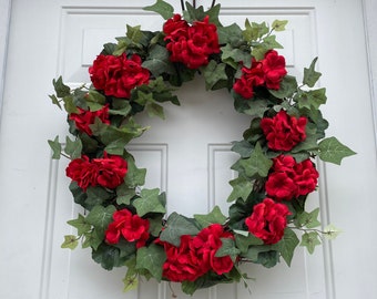 Red Geranium Wreaths, Spring Wreaths For Front Door, Summer Wreaths