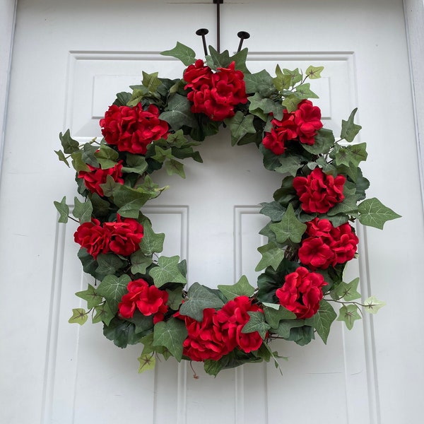 Red Geranium Wreaths, Spring Wreaths For Front Door, Summer Wreaths