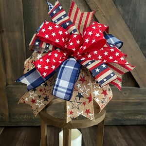 Patriotic Bow For Wreath, 4th Of July Bow For Lantern, 4th Of July Wreath