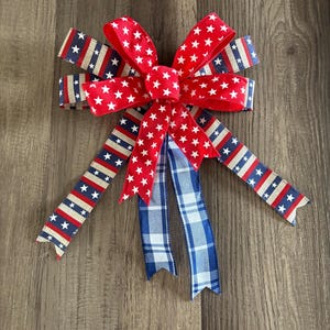 Patriotic Bow For Wreath, 4th Of July Bow For Lantern, 4th Of July Wreath