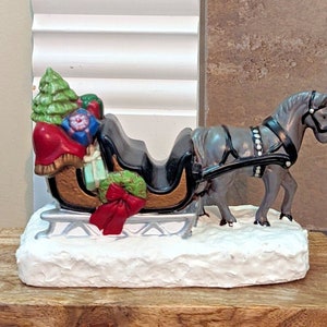 Ceramic Mold Christmas Sleigh Vintage Hand Painted Figurine