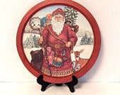 Woodland Santa Tin Vintage Round Serving Tray