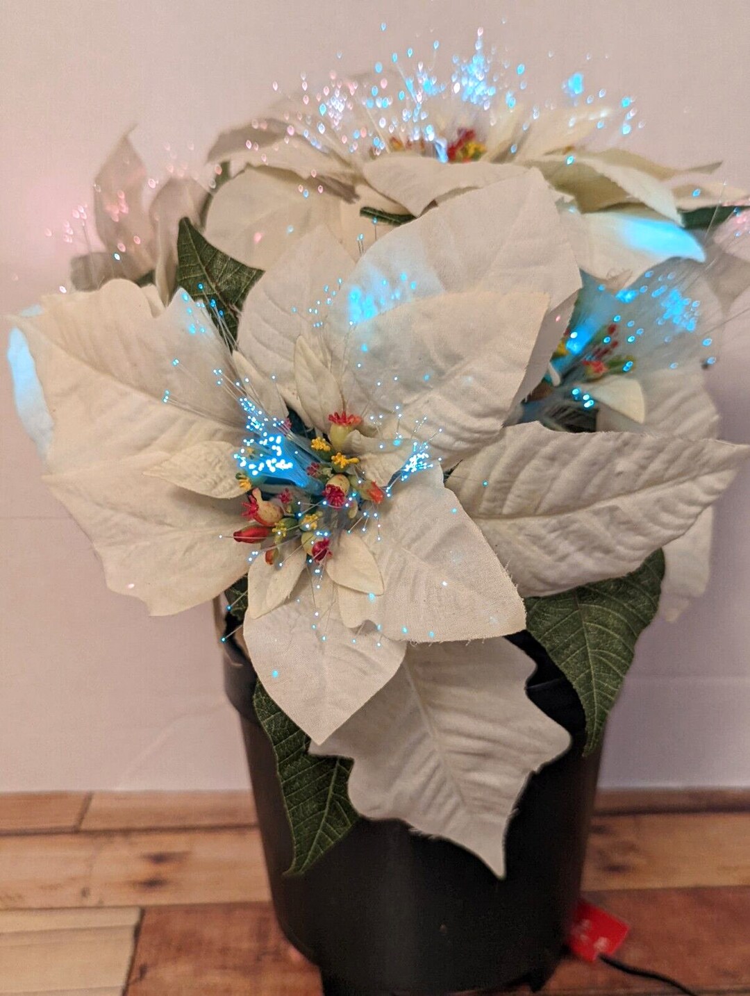 Fiber Optic White Poinsettia Vintage Christmas Decor Etsy