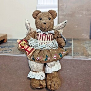 Quilted  Christmas Teddy Bear Musical Plush Shelf Sitter