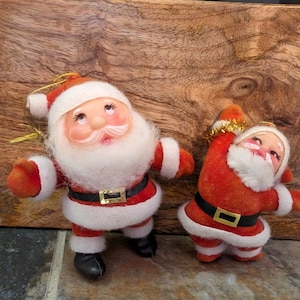 Flocked Santa Claus Vintage Christmas Ornaments Set OF Two