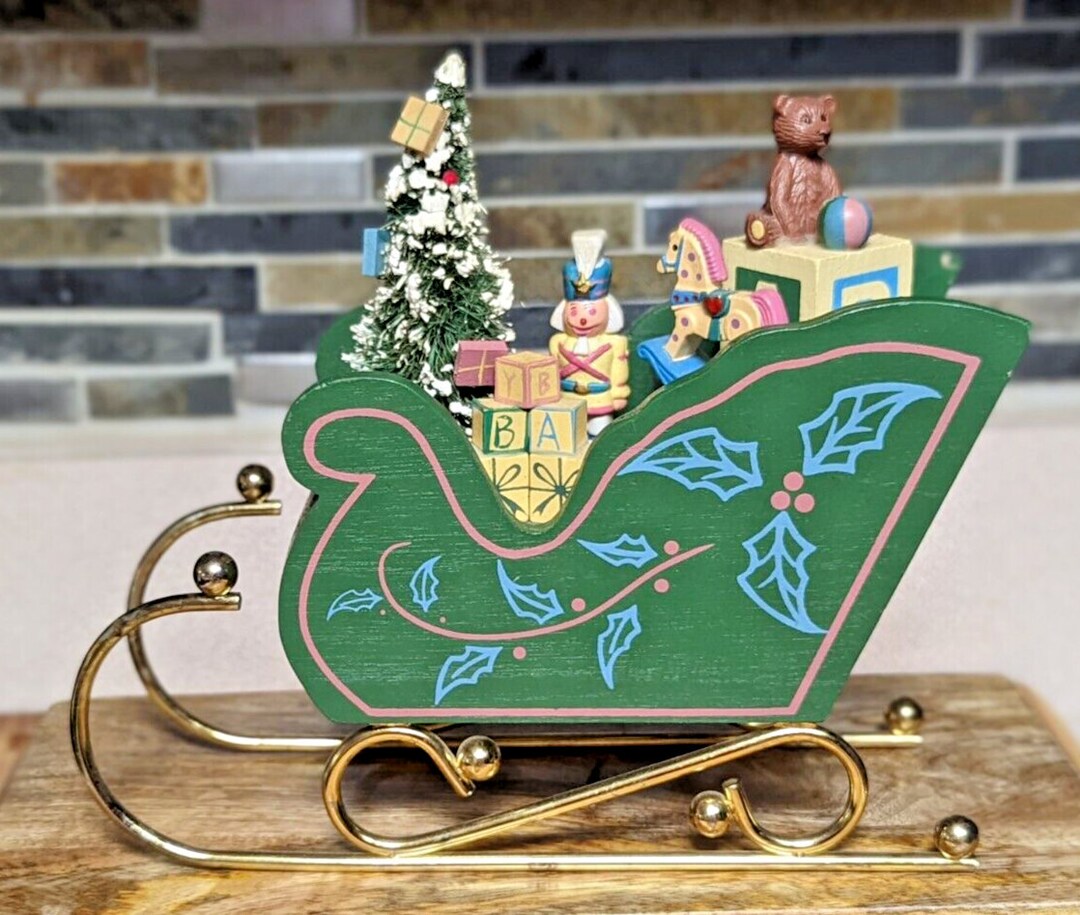 Enesco Christmas Sleigh Music Box With Bottle Brush Tree Etsy