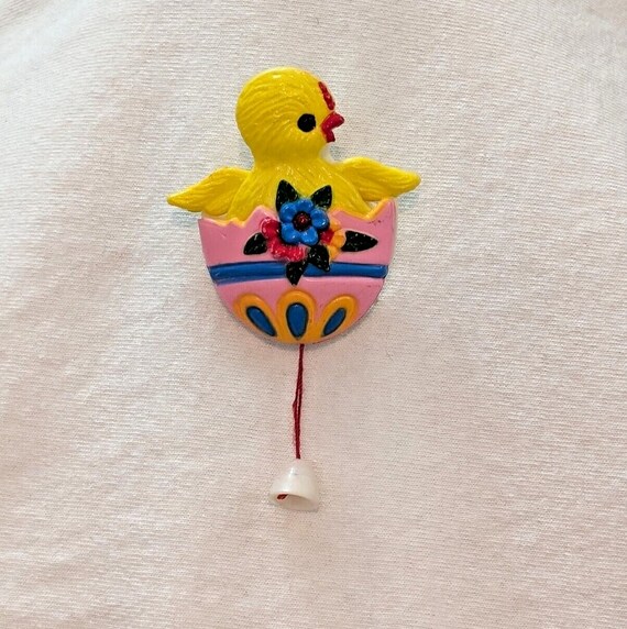 Mechanical Easter Brooch Vintage Pull String Lape… - image 3