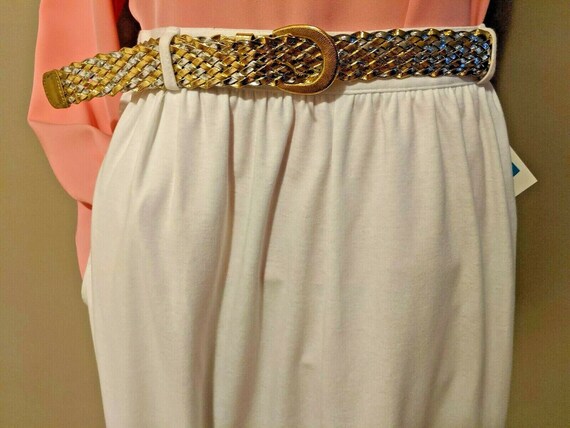 White 80s Belted Vtg Skirt Peter Popovitch Petite… - image 3