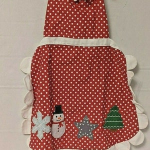 Girls Christmas Apron Farmhouse Style Appliques And Polk Dots