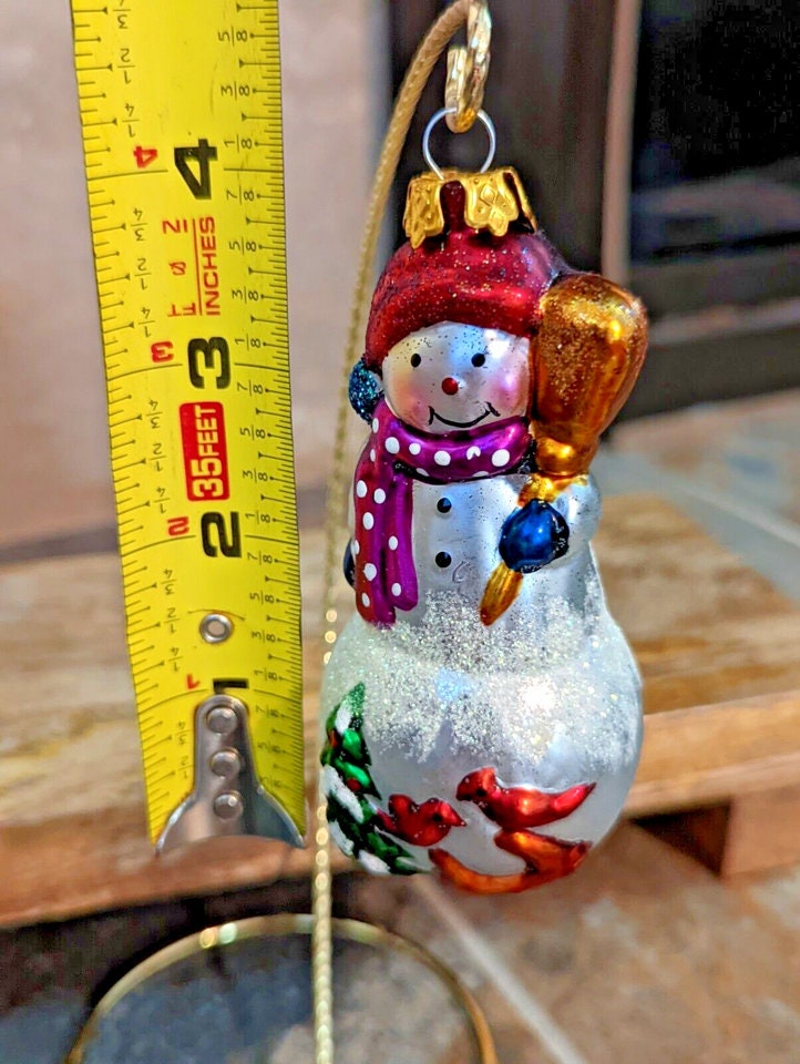 Blown Glass Snowman and Cardinals Christmas Ornament - Etsy