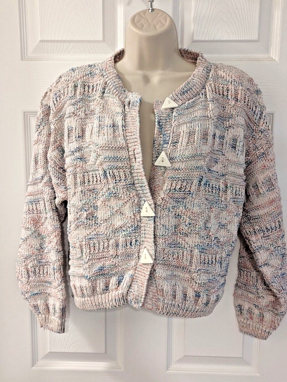 Vintage 80s Chunky Knit Cropped Pink Cardigan
