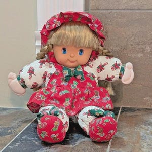 Puffy Vintage Christmas Candy Cane Doll Blode Braids