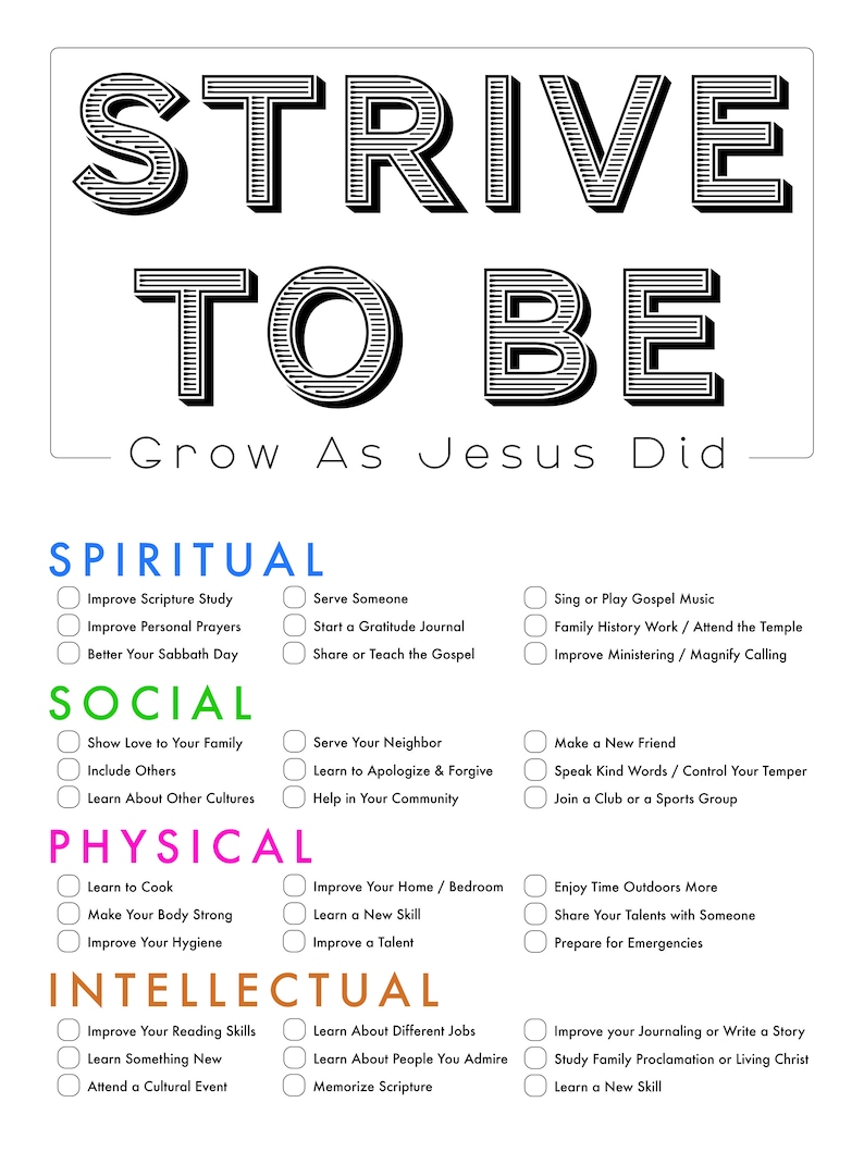 Strive to Be Youth Poster | Goal Tracker | Size 18x24, 8x10 | Digital Print | Instant Download ...