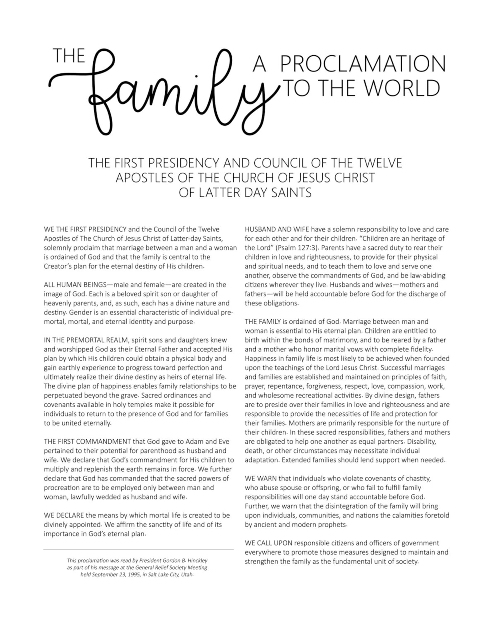 Family Proclamation Poster 24x36 Digital Print Instant Etsy