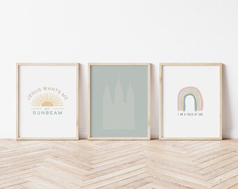 PRIMARY TRIO: I am a Child of God | Jesus Wants Me for a Sunbeam | Temple | Digital Print | Instant Download | 8x10 | Minimalist
