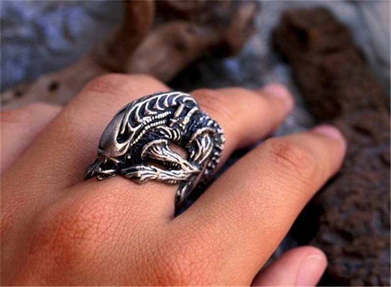 Alien ring, foreign, strange, alien movie, alien silver, ALIENS, 925 silver