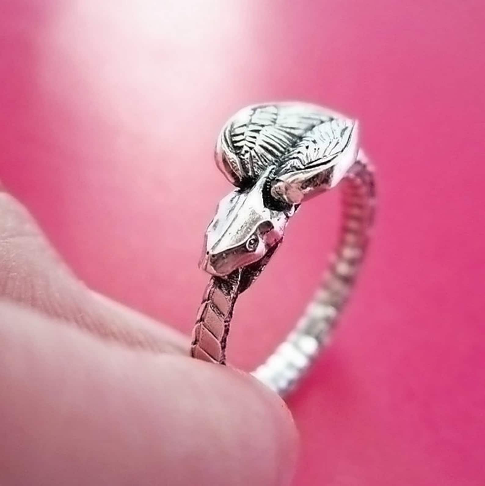 Ouroboros silver ring snake viper snake biting its tail | Etsy