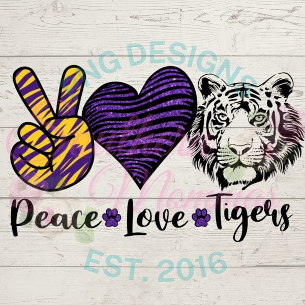 Peace Love Tigers Purple and Gold SUBLMATION PNG DOWNLOAD