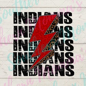 Stacked Indians Lightening Bolt Sublimation PNG File Instant Download