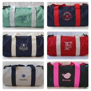 Embroidered and personalized duffel bag