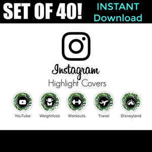 White Palm Leaf Instagram Highlight Covers – Set of 40 Icons – Instant Download