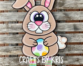 READY TO SHIP Easter door hanger sign, Easter bunny door hanger sign, ribbon legs door hanger sign, spring decor, Easter front door hanger