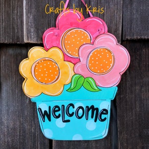 Flower door hanger, flower pot door hanger, spring flower decor, welcome spring, summer flower, flower decor, gifts for mom, Mother's Day