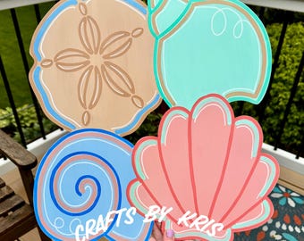 READY TO SHIP Beach door hanger, summer door hanger, beach decor, seashell door hanger, beach house decor, summer wreath, sand dollar decor