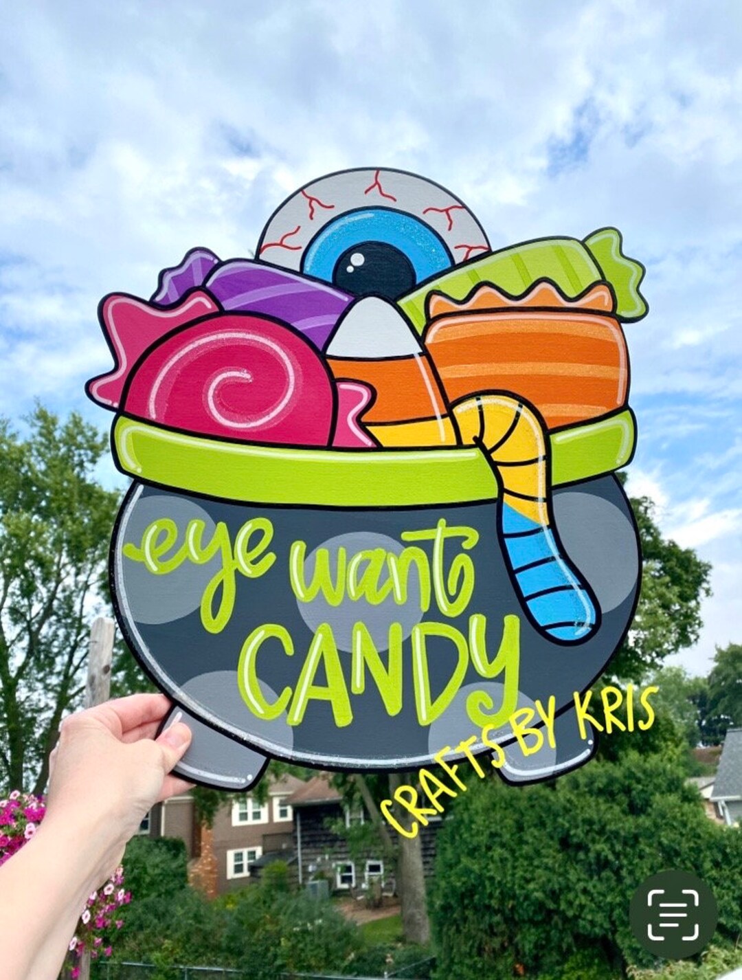 Eye Want Candy Door Hanger Sign, Halloween Candy Door Hanger Sign
