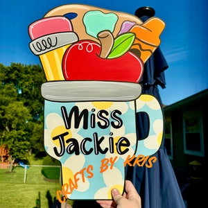 READY TO SHIP Teacher door hanger, pencil door hanger, teacher name door hanger, Classroom door hanger, classroom theme, teacher cup gift