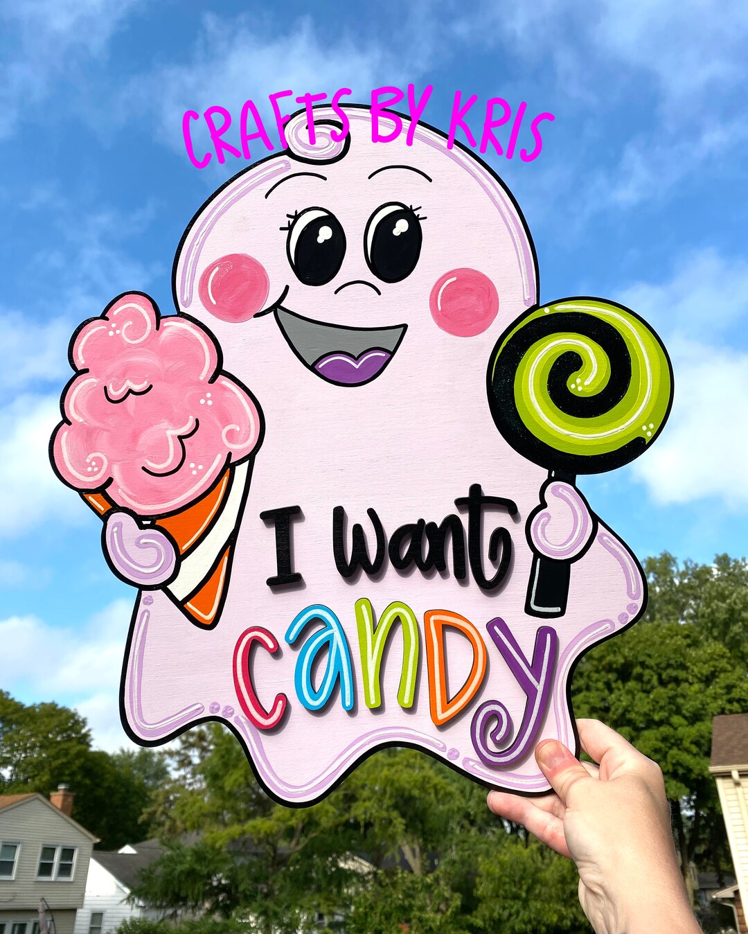I Want Candy Door Hanger Sign Halloween Ghost Door Hanger Etsy