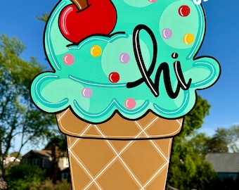 Ice cream door hanger, summer decor, ice cream decor, summer sign, summer door hanger, mint ice cream, dessert sign, ice cream cone