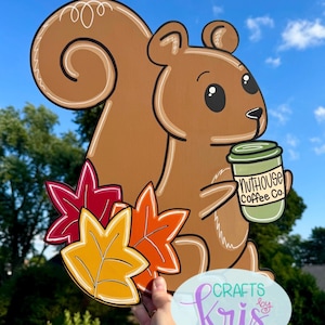 READY TO SHIP Fall door hanger, autumn door hanger, squirrel door hanger, welcome fall, hello fall door hanger, nuthouse decor, fall decor