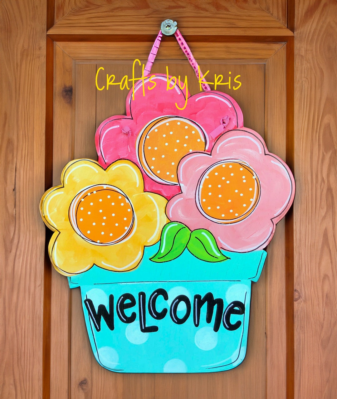 Flower Door Hanger, Flower Pot Door Hanger, Spring Flower Decor
