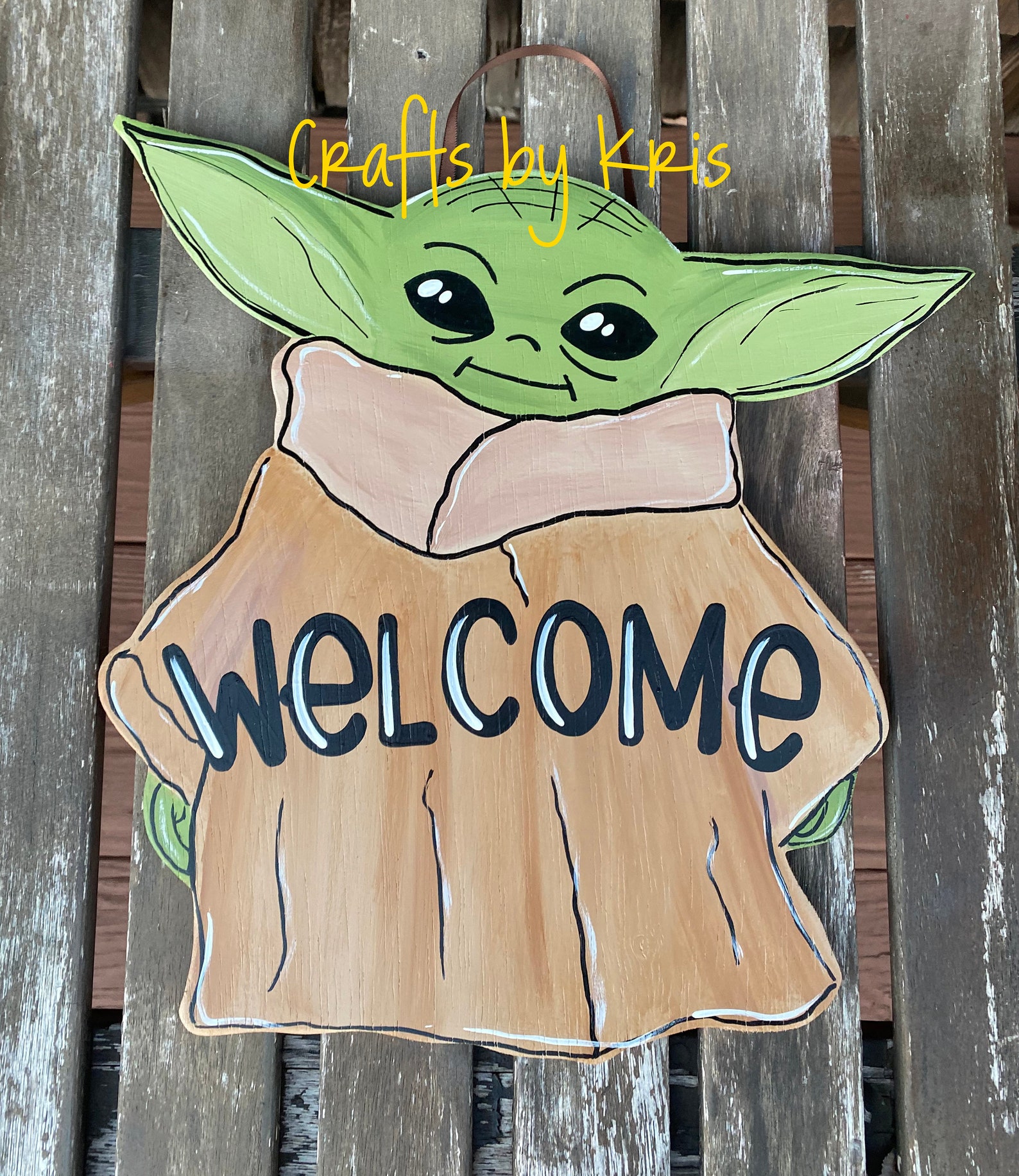 Handpainted Hanging Wood Door Hanger Sign Star Wars Baby Yoda Etsy