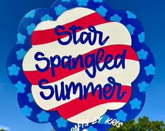 READY TO SHIP Fourth of July door hanger, July 4th decor, patriotic door hanger, summer decor, American flag, patriotic flag door hanger