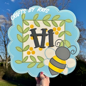READY TO SHIP Bumble bee door hanger, honey sign, spring door hanger, summer door hanger, honey bee door hanger, bumblebee door hanger