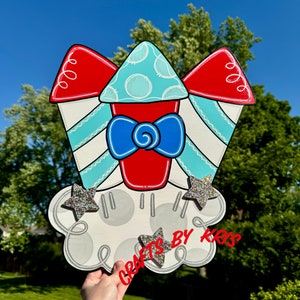 SALE: 1 available- Fourth of July door hanger, firework door hanger, July 4th door hanger, firecracker sign, patriotic door hanger, firework