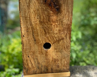 Pajarera azul de madera hecha a mano, Pajarera Songbird, Fondo con bisagras, Arce espaltado