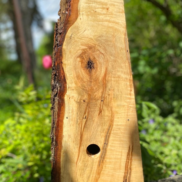 Handmade Large Wooden Rustic Birdhouse,  Maple Live Edge, Reclaimed Garden Art