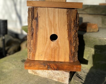 Cabane à oiseaux bleue fabriquée à la main en bois