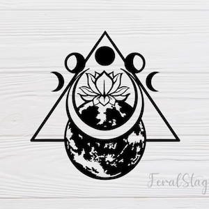 Mond SVG / Lotus SVG / Mondphasen SVG / Buddhismus SVG / pdf / png / Cricut Schneidedatei / digitaler Download
