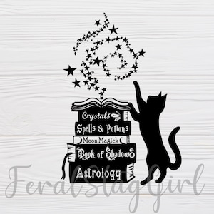 Spell Book SVG / Witch SVG / Cat SVG / Gothic svg / book pile svg / pdf / png / cricut cutting file / digital download