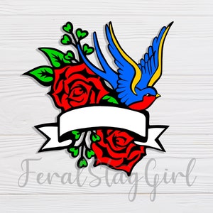 Scroll Tattoo SVG / Hirondelle SVG / Nom personnalisable SVG / Fichier de coupe Cricut / pdf / png