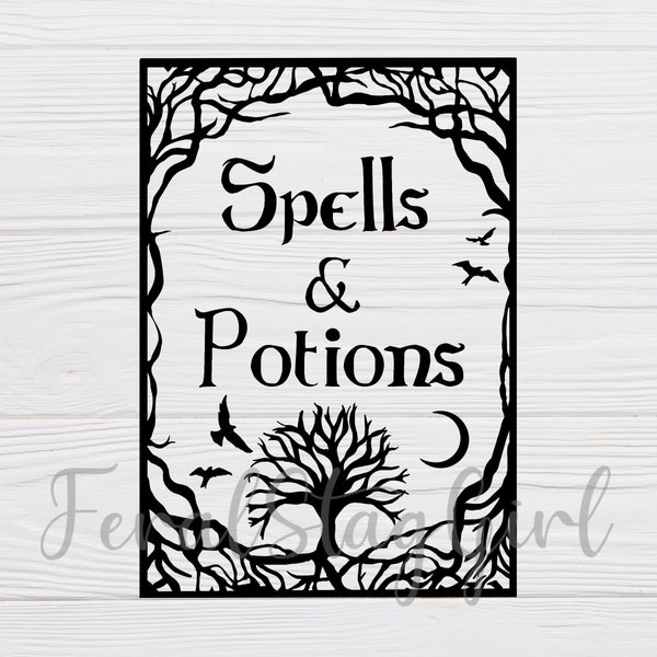 Spells and Potions SVG / gothic SVG / witchcraft svg / pagan svg /witch svg / book cover svg / pdf / cricut file / png / digital download