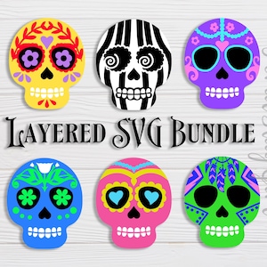 Sugar Skull SVG Bundle / Gothic SVG / Layered SVG / Cricut Cutting File / Digital Download / pdf / png