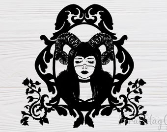 goth girl SVG / antlers SVG  / girl SVG / gothic svg / fantasy svg / pdf / png / cricut cutting file