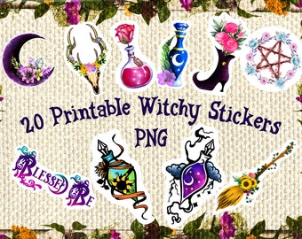 Witchy Printable Stickers PNG Bundle for Cricut / Digital Download PNG / Print at home